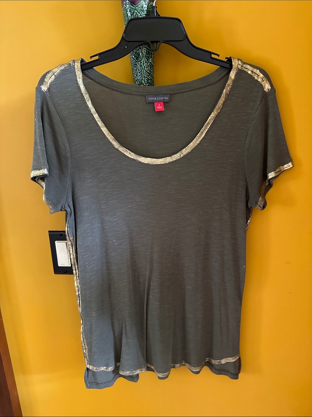 Vince Camuto Olive Short Sleeve Tee with Metallic Trim